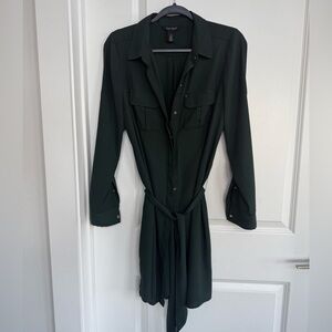 White House Black Market - Dark Green Long Sleeve Tie Dress